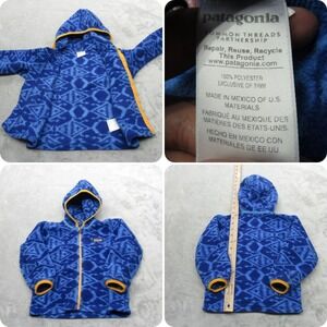 Patagonia Synchilla Cardigan Hoodie Kids 2T Blue Geometric Fleece Full Zip Aztec